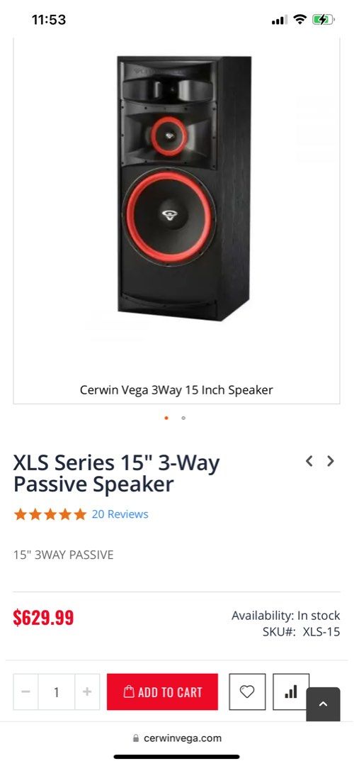 cerwin vega xls15 clearance sale pair demo pcs retail $2000