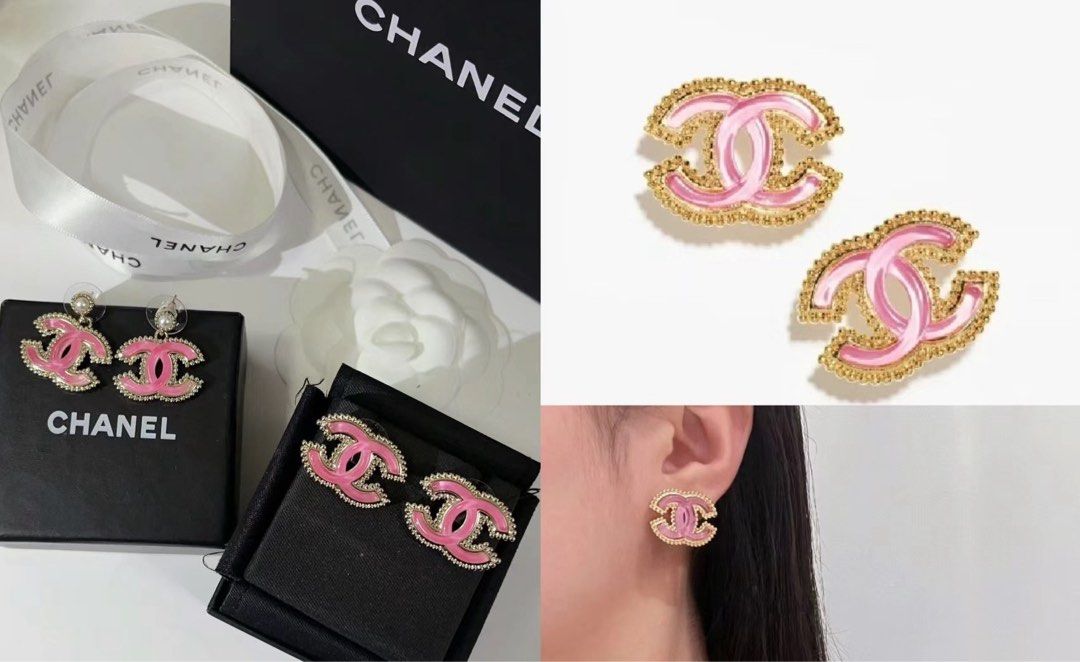 Pink chanel earrings double c deals