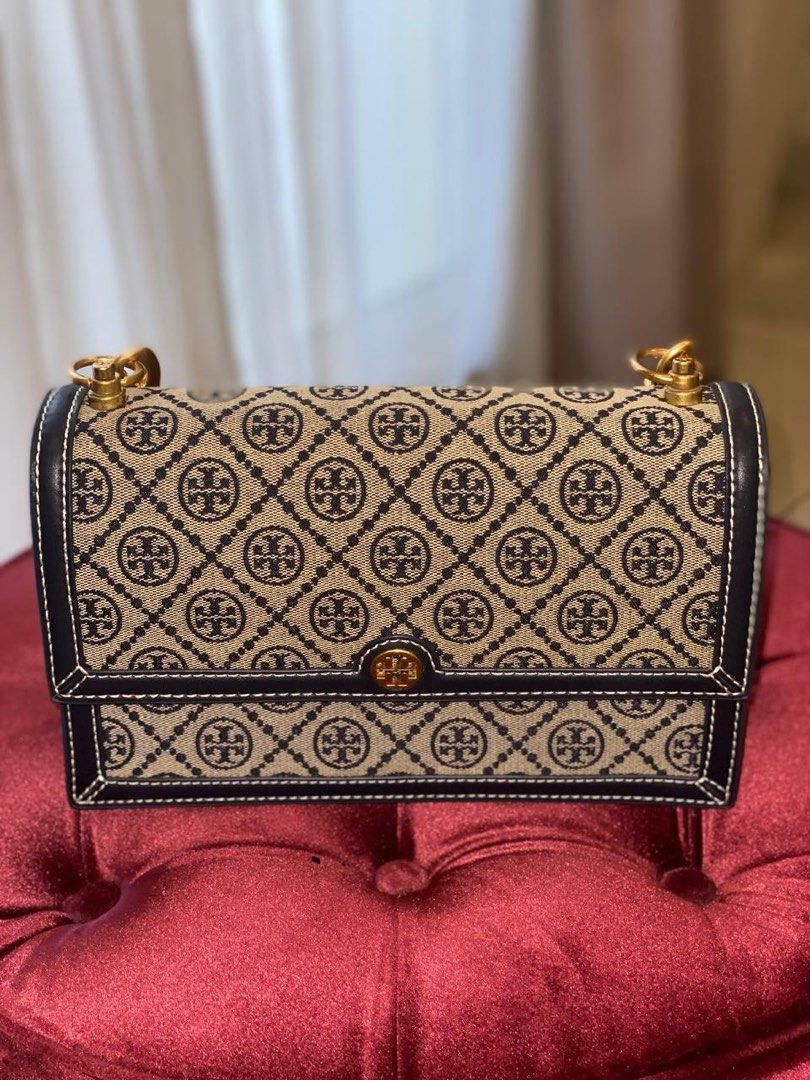 Dijual Tas Branded Wanita Tory Burch Original Monogram Jacquard Navy Size Sekitar 27 x 16 x 9 cm Fesyen Wanita Tas Dompet di Carousell