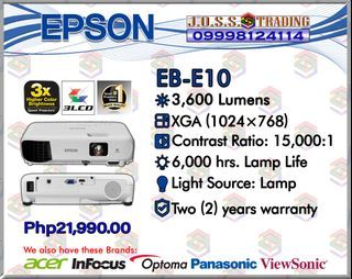 Epson EB-E10 XGA 3LCD Projector - 3600 ANSI Lumens