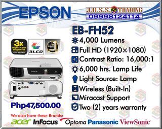 Epson EB-FH52 Full HD Wireless 3LCD Projector - 4000 ANSI Lumens