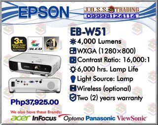Epson EB-W51 WXGA 3LCD Projector - 4000 ANSI Lumens