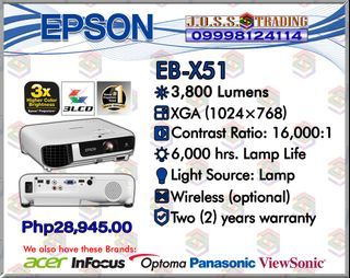 Epson EB-X51 XGA 3LCD Projector - 3800 ANSI Lumens