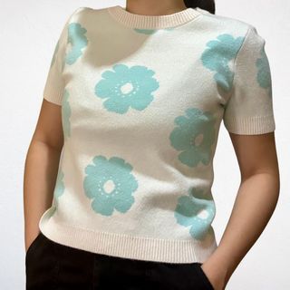F21 Knitted Floral Print Top