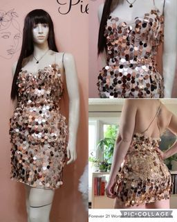 Forever 21 Rose Gold Sequins Sexy Back Party Dress