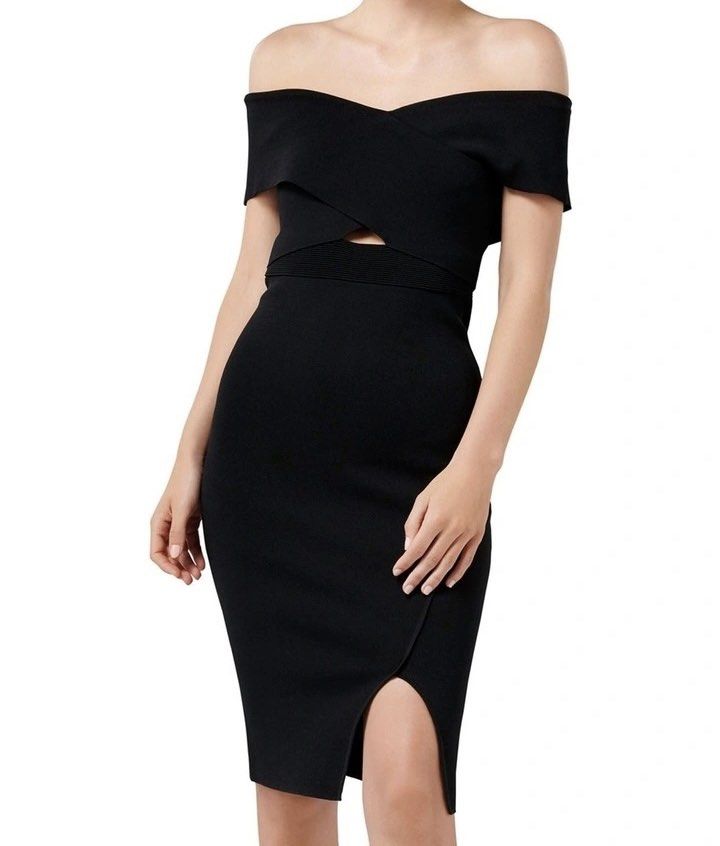 Forever New Black Luna Cross Front Bardot Dress Women s Fashion Dresses Sets Dresses on Carousell