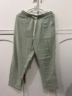 Green Linen Garter Pants