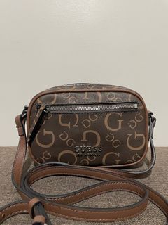GUESS Crossbody mini camera bag, leather, brown