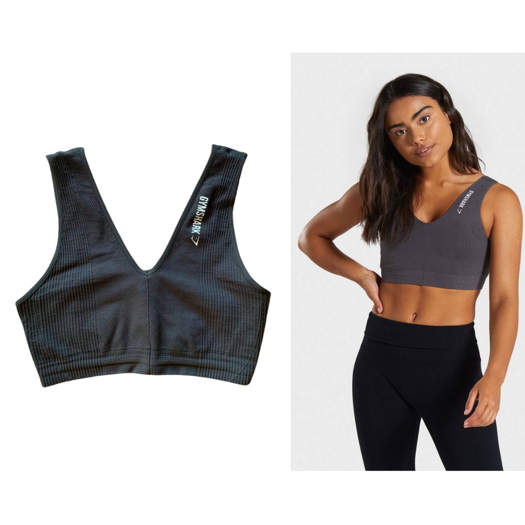 GYMSHARK Gray Power Down Sports Bra Women s Fashion Activewear on Carousell