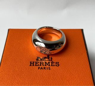 Hermes Eclipse Evelyn Punching Signet Silver Ring 925