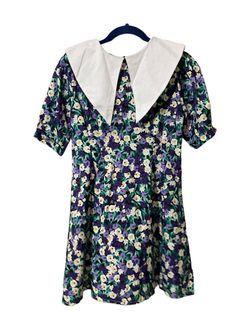 Large korean collared floral puff sleeves dress