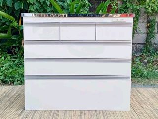 Lateral Kitchen Cabinet
36”L x 17”W x 32”H
Php 8000

Duco finish wood
Stainless top
6 pullout drawers
2 power outlets
In good condition