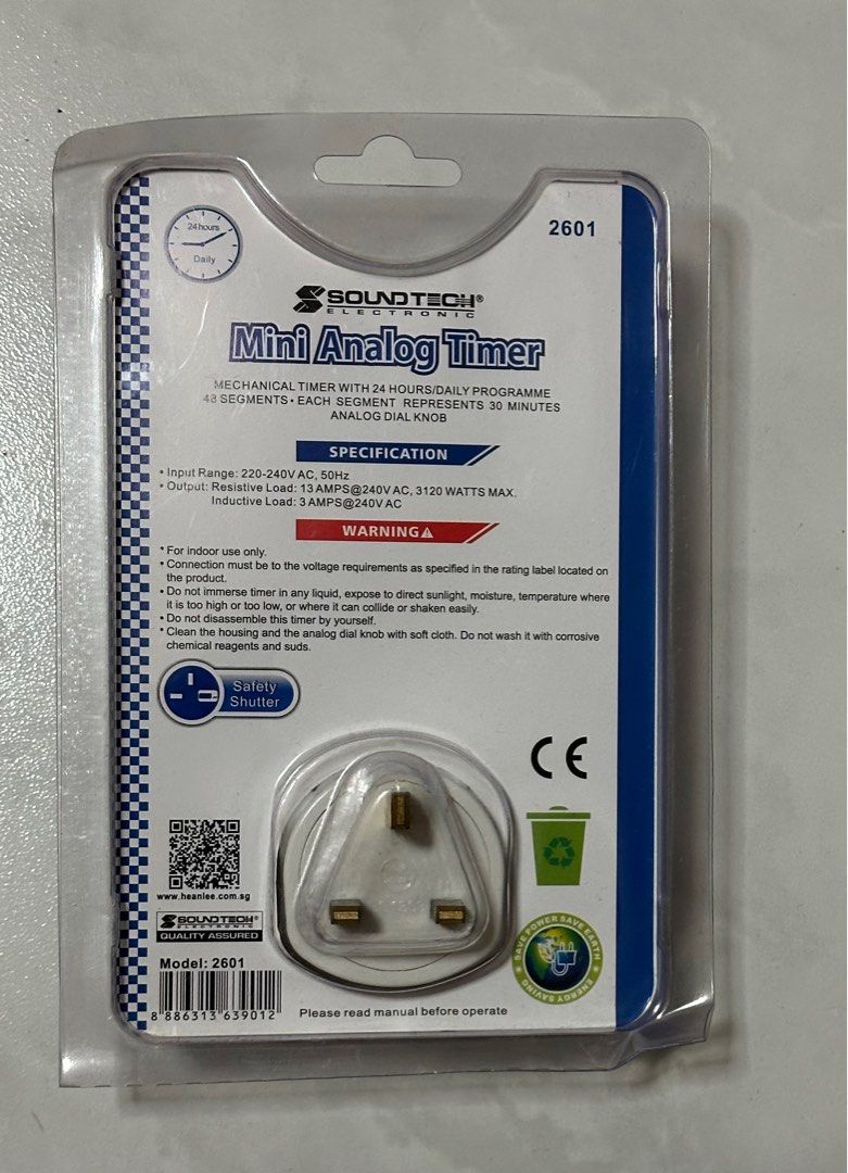 Mini Analog Timer (Category: Lighting) located in Singapore. Submitted by paingphyosg (Listing ID 1302193495, Image 2). Description: It's brand new. Bought it from local hardware store to control the usage of Aircon. As you can see in the photo, price tag shows $12.90. RFS : No longer required to use it..