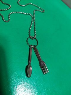 Miniature "Spoon & Fork" pendant/with a Beaded necklace/Funny & Interesting!