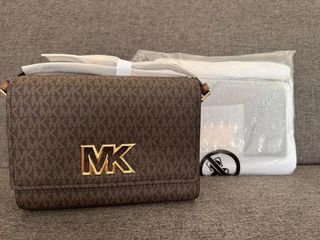 MK Mimi Medium Flap Messenger In Luggage Brown/Black Color/ Mono Brown