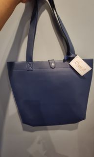 Navy Blue Leatherette Laptop Office Tote Large Size