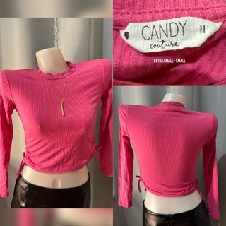 Pink Knitted Long Sleeves Fitted Crop Top