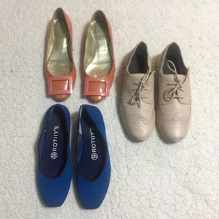 ROGER VIVIER GOMMERTE PATENT LEATHER BALLET FLATS AND ROTHY’S THE SQUARE FLAT SHOES IN BUNDLE WITH FREE COLE HAAN ZEROGRAND SNEAKERS