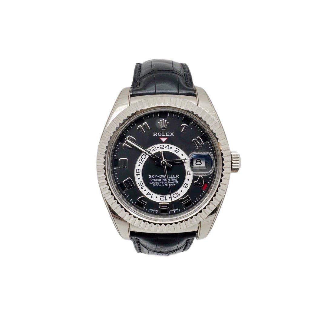 Rolex Sky dweller 326139 white gold black dial (Category: Watches) located in Singapore. Submitted by kimwatch_sg (Listing ID 1302120673, Image 1). Description: Model no : 326139 Box and Papers : Yes Dated : Nov 2016 Gender : Gents Condition : Preowned Crystal : Sapphire crystal Bezel : 18k white gold Case Material : 18k white gold Case Size : 42.0mm Case Back : Close Dial : Black Bracelet Material : Leather Buckle : Folding Function : Annual Cal