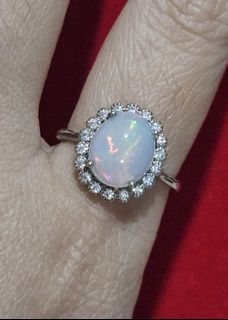 S925 White Opal Flower Ring 001