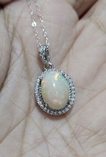S925 White Opal Stone Elegant Necklace