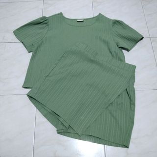Sage Green Puffed Top and Skirt Shorts Coordinates (Terno)