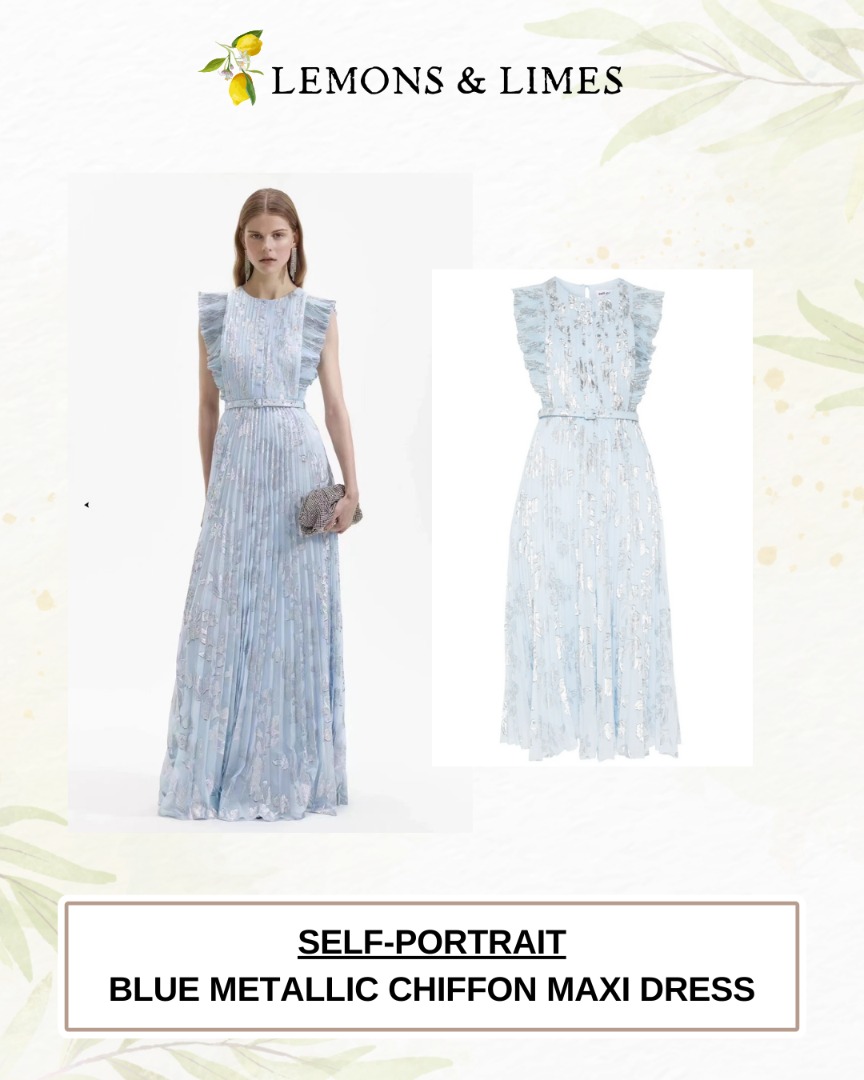 SELF-PORTRAIT | BLUE METALLIC CHIFFON MAXI DRESS, Women's Fashion, Dresses  & Sets, Dresses on Carousell