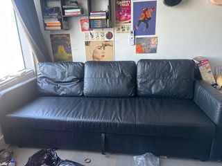 Sofa Bed (IKEA) (leather) (black) PRICE NEGOTIABLE