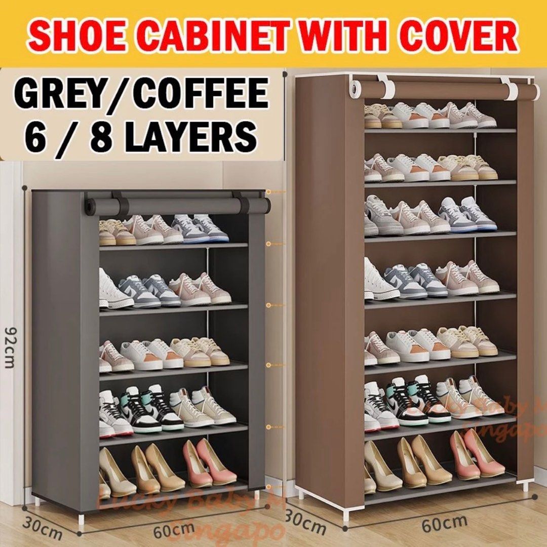 Steel Shoe Rack With Dustproof Cover Multilayered Shoe Cabinet With Fabric Curtain Covers Anti Odour Odourless Shoe Organiser Storage Shelf Rack