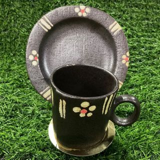 C1 Stoneware Handpainted White Sakura Dark Brown Demitasse Cup and Saucer, 1 duo available - P250.00