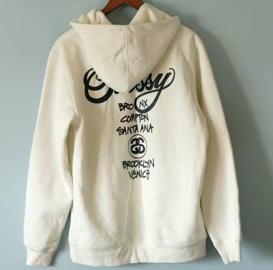 Stussy world tour hoodie white outlet
