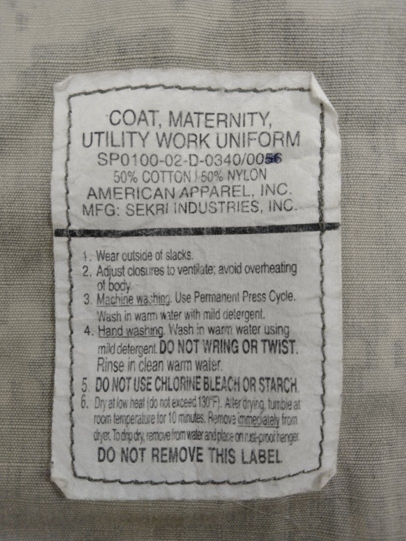 US Army Coat, Maternity, Utility Work Uniform [Pregnant Uniform], Women