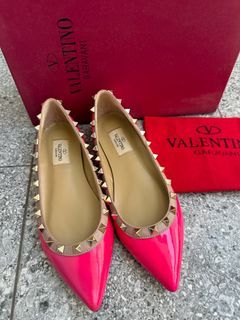Valentino Rockstud Flats Size 36 Neon Pink