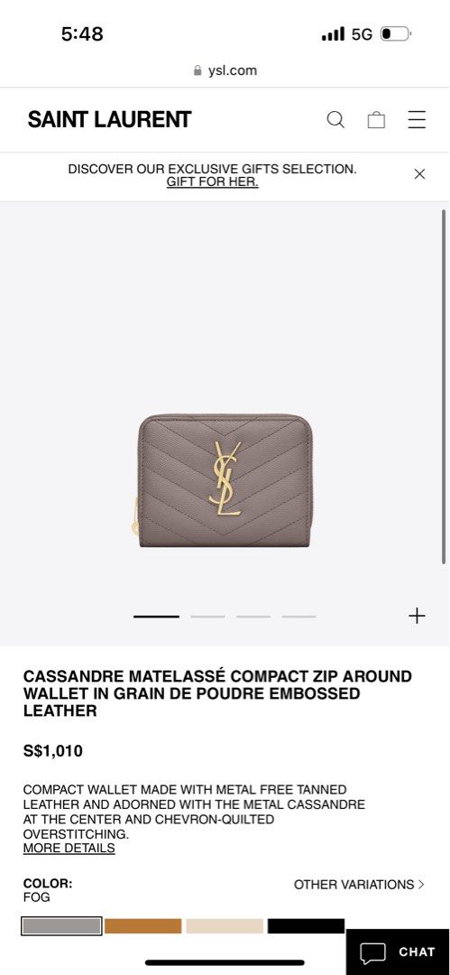 YSL CASSANDRE MATELASSE COMPACT ZIP AROUND WALLET IN GRAIN DE POUDRE EMBOSSED LEATHER Luxury Bags Wallets on Carousell