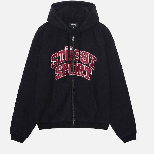 grey stussy hoodie red writing