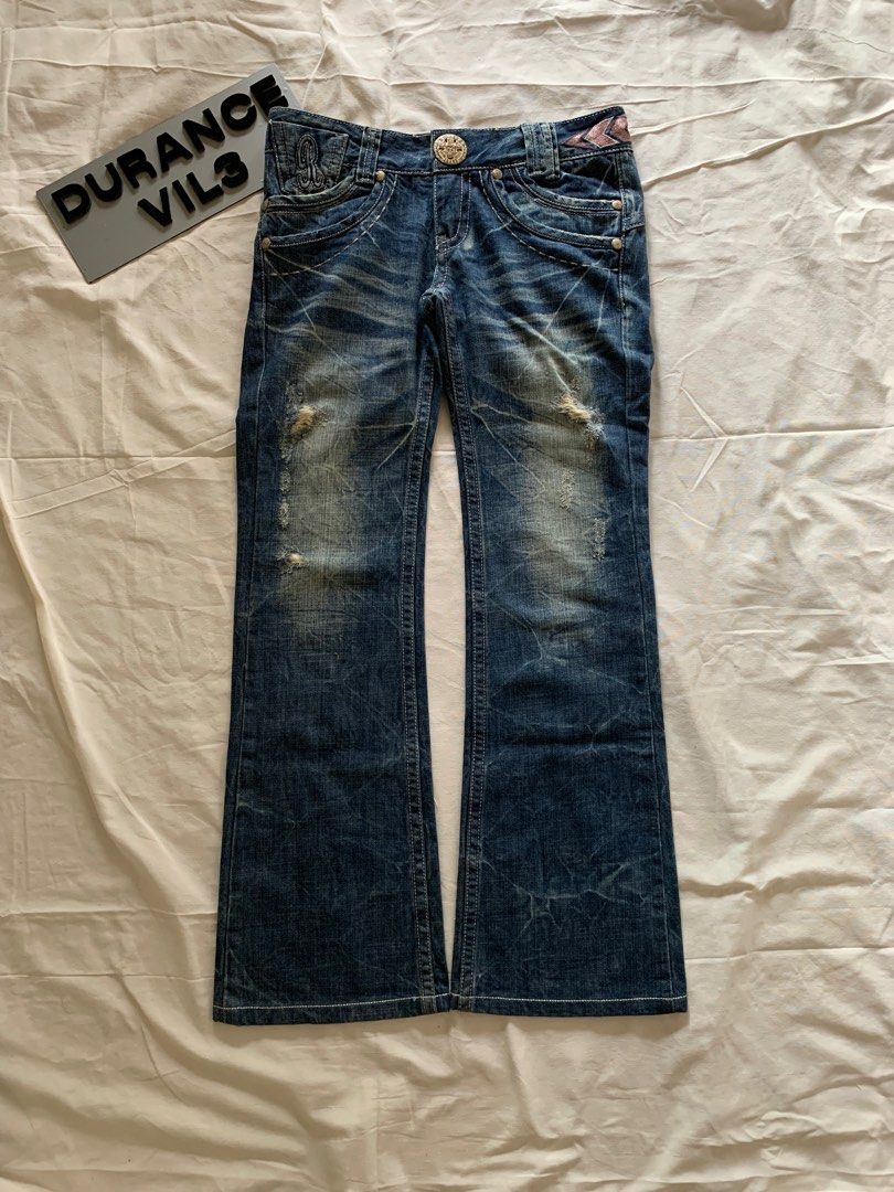 2000's archive grunge刺繍denim pants y2k 2000's archive grunge刺繍denim pants y2k Y2K Jeans | Y2K Wave