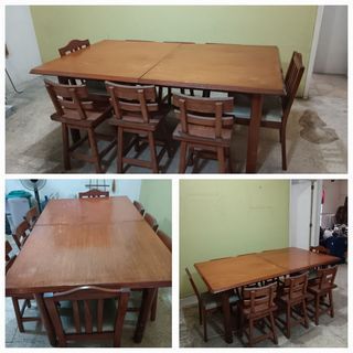 8 seater wooden table with dining chairs