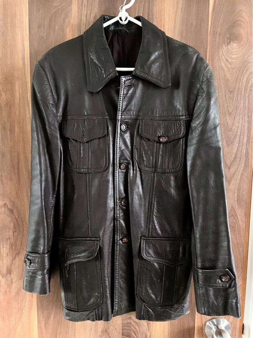 真皮皮褸 Vintage leather Jacket 7Os 英倫風 型格 懷舊皮褸古著 真皮西裝 皮褸外套 london Rockstar  blazer jacket coat 搖滾皮衣 深啡色 dark brown (英國購入）‼️回覆有限 / 請留意內容 產品交收方式 trading  pls 