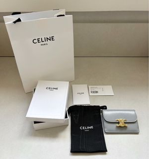 Authentic Celine Triomphe Card Holder Flap Blue