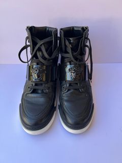Authentic Rare Versace Medusa Strap High Top Black Leather Shoes