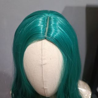 Blue Green wig with simulated scalp