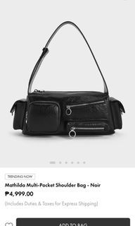 Charles & Keith Mathilda Multi-Pocket Shoulder Bag in Noir