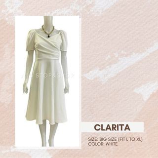 Clarita Neoprene White Midi Filipiniana Style Dress