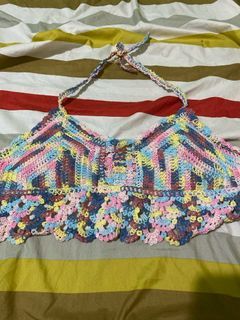 Colorful knitted bikini beach top bandeau halter