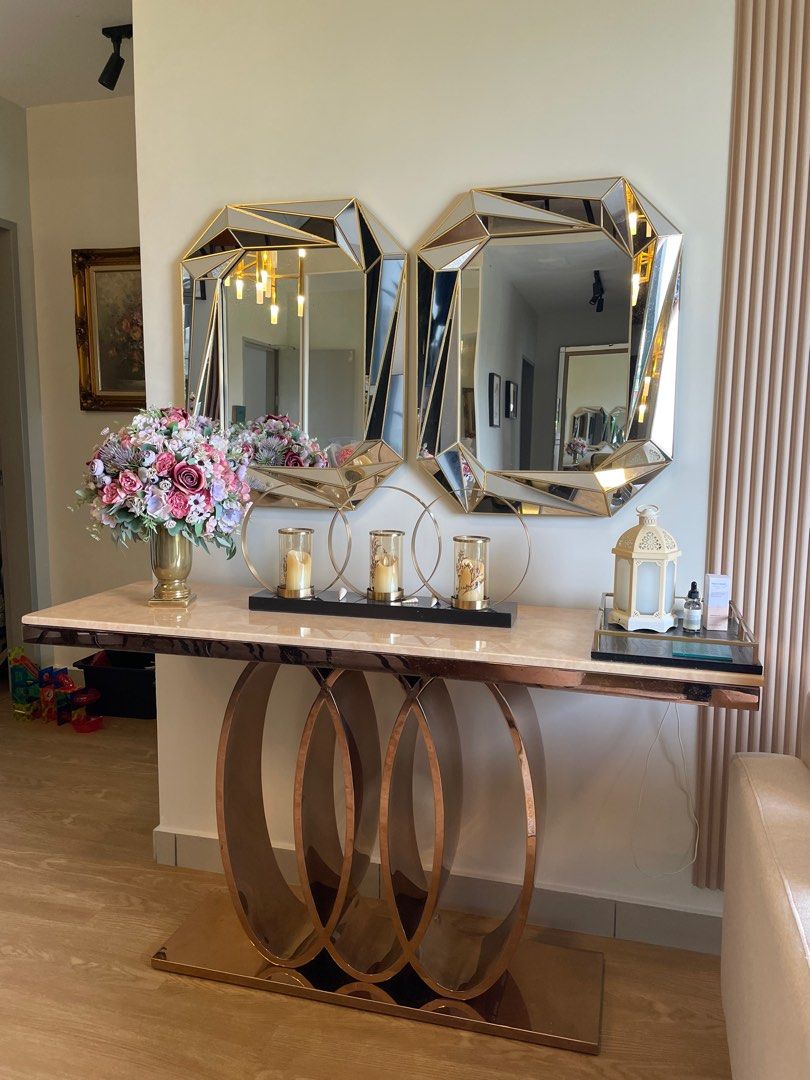 Console Table (Marble top) (Category: Shelves, Cabinets & Racks) located in Bangi. Submitted by astalavistabebe (Listing ID 1302326813, Image 3). Description: Console Table (Marble top) RM1800 (new set retail price RM4k++) Negotiable Please arrange lalamove/mover.