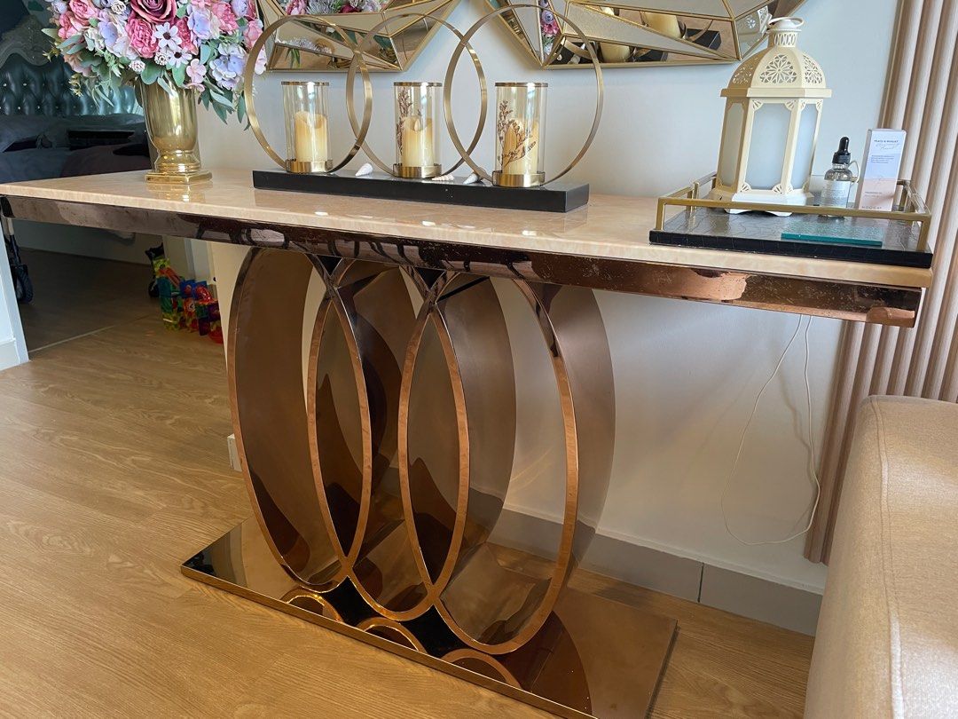 Console Table (Marble top) (Category: Shelves, Cabinets & Racks) located in Bangi. Submitted by astalavistabebe (Listing ID 1302326813, Image 2). Description: Console Table (Marble top) RM1800 (new set retail price RM4k++) Negotiable Please arrange lalamove/mover.