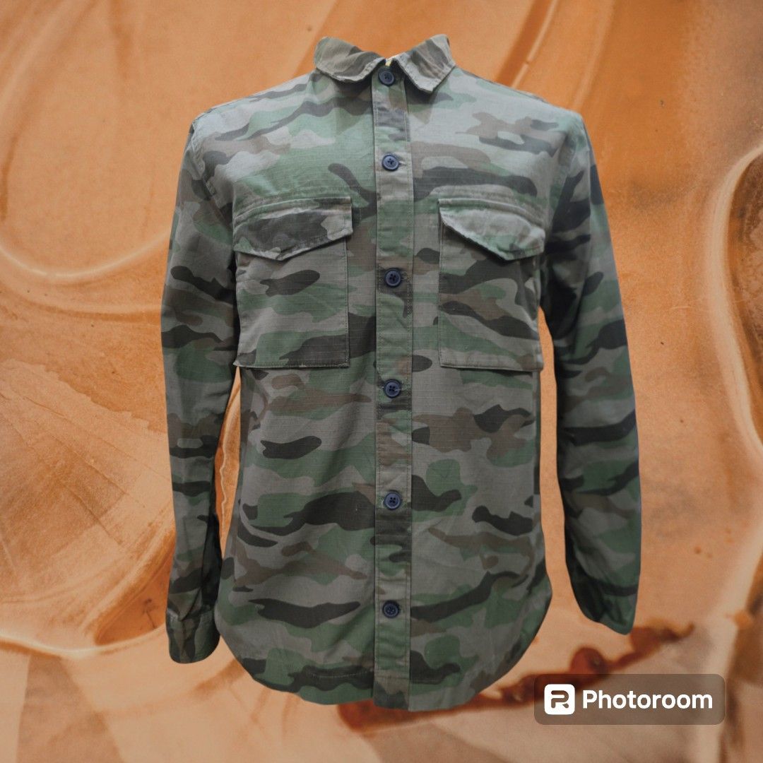 Divided H M Camouflage Rip Stop Long Sleeve Shirt