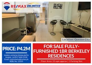 For Sale Fully-furnished 1BR BERKELEY RESIDENCES Katipunan,QC in front of Ateneo, Miriam near UP Diliman