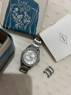 Fossil Watch Riley Womens Silver Stainless Steel Rush Sale