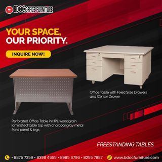 Free Standing Office Table / Gang Chair / Steel Cabinet / Kitchen Island / Lateral Cabinet / Office Partition / Office Furniture